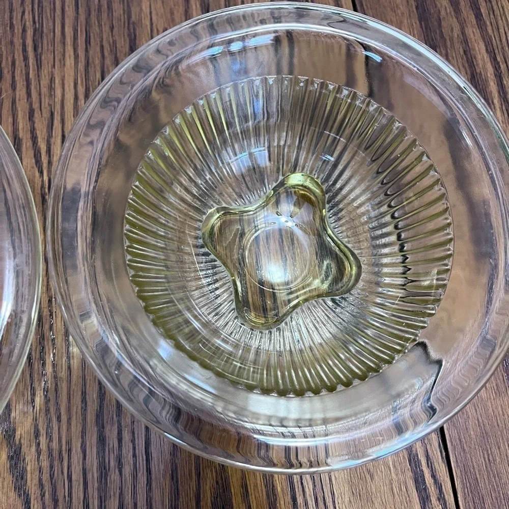 Two Federal Depression glass‎ rolled rim golden amber yellow mixing bowls